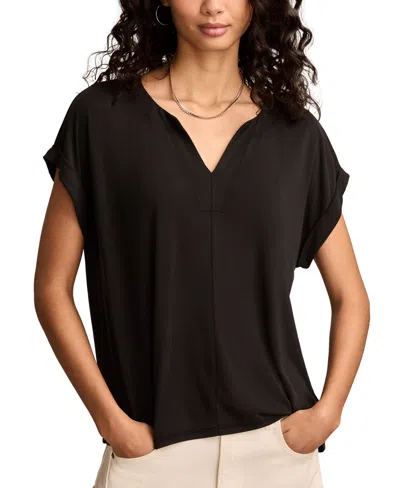 Lucky Brand Women's Sandwash Notch-neck T-shirt In Jet Black
