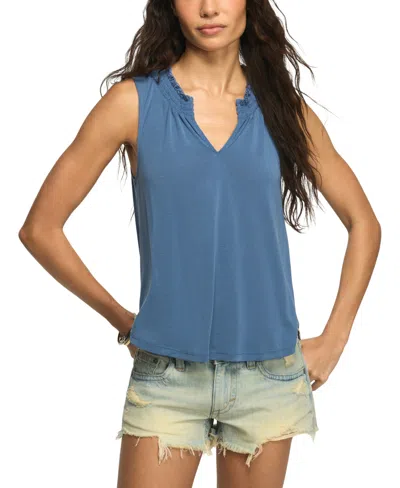 Lucky Brand Women's Sandwash Smocked Trim V-neck Tank Top In Blue