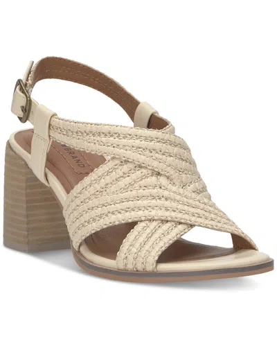 Lucky Brand Women's Sasina Woven Strappy Block-heel Dress Sandals In Parchment,cream Weave