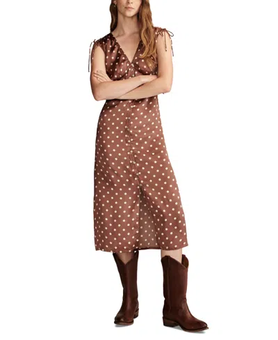 Lucky Brand Women's Satin Button Through Midi Dress In Maroon Dot