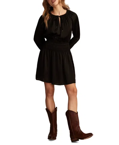 LUCKY BRAND WOMEN'S SATIN SMOCKED-TRIM MINI DRESS