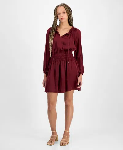 Lucky Brand Women's Satin Smocked-trim Mini Dress In Marsala