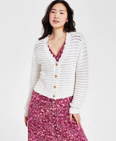 Lucky Brand Women's Scallop Pointelle Cardigan In Tofu