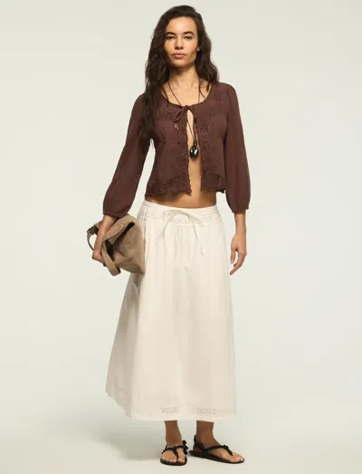Lucky Brand Women's Schiffley Trimmed Midi Skirt In White