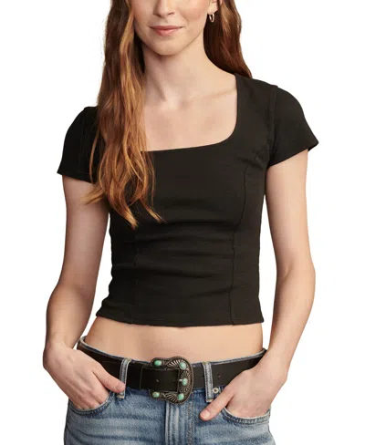 Lucky Brand Women's Scoop-neck Short Sleeve Corset T-shirt In Jet Black