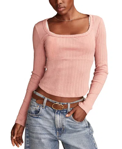 Lucky Brand Women's Seamed Scoop-neck Long-sleeve Top In Ash Rose