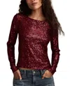 Lucky Brand Women's Sequin Long-sleeve Top In Burgundy