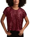 Lucky Brand Women's Sequin Short-sleeve Top In Burgundy