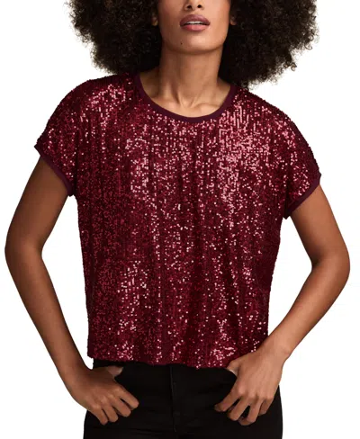 Lucky Brand Women's Sequin Short-sleeve Top In Burgundy