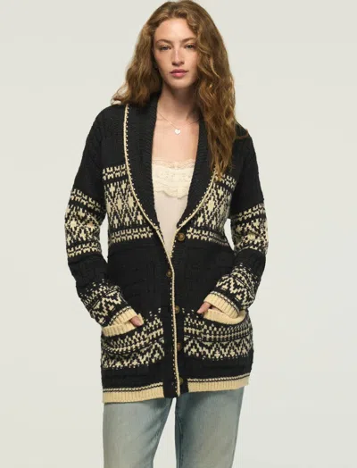 Lucky Brand Women's Shawl Collar Fair Isle Cardigan In Black