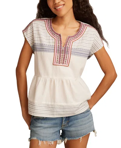Lucky Brand Women's Shell-sleeve Cotton Peasant Blouse