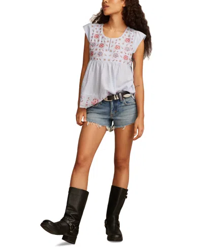 Lucky Brand Women's Shell-sleeve Cotton Peasant Blouse