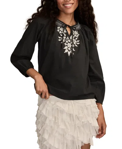 Lucky Brand Women's Shine Peasant 3/4-sleeve Top In Black