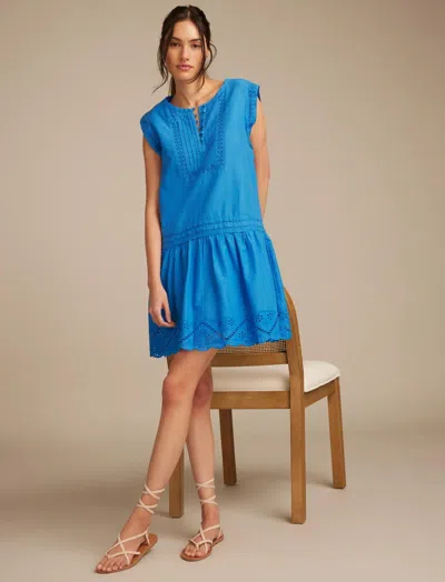 Lucky Brand Women's Short Sleeve Cutwork Tiered Mini Dress In Blue