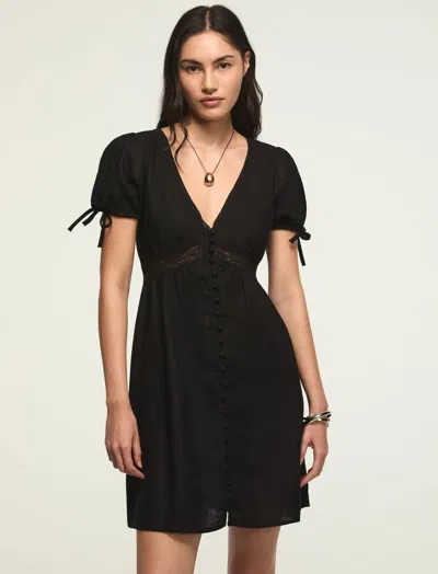Lucky Brand Women's Short Sleeve Lace Bttn Through Mini Dress In Black
