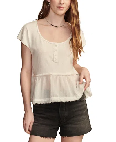 Lucky Brand Women's Short-sleeve Peplum Henley Top In Ethereal White