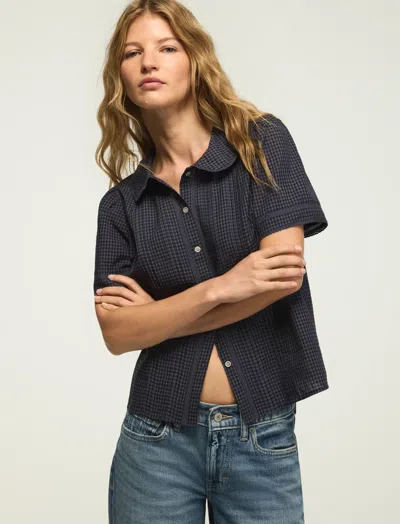 Lucky Brand Women's Short Sleeve Peter Pan Blouse In Blue