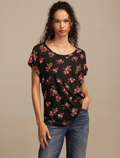 Lucky Brand Women's Short Sleeve Sandwash Dolman Tee In Black