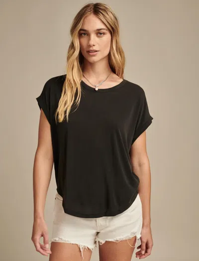 Lucky Brand Women's Short Sleeve Sandwash Dolman Tee In Black
