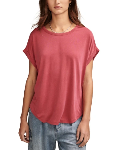 Lucky Brand Women's Short Sleeve Sandwash Dolman Tee In Red Bud