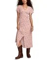 Lucky Brand Simone Floral Lace Trim Midi Dress In Multi