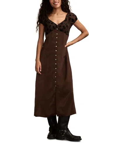 LUCKY BRAND WOMEN'S SIMONE VELVET BURNOUT MIDI DRESS