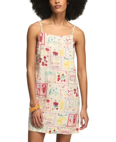 Lucky Brand Women's Sleeveless Conversational Print Mini Slip Dress In White