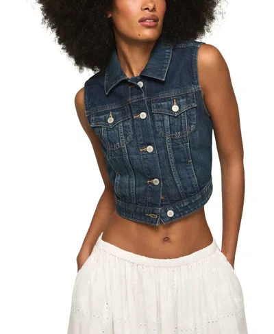 Lucky Brand Women's Sleeveless Cropped Trucker Denim Vest In Blue