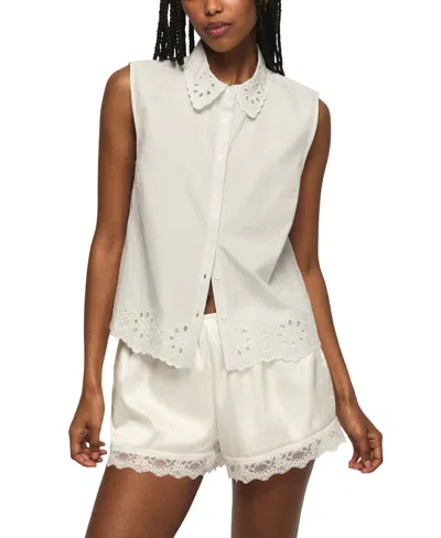Lucky Brand Women's Sleeveless Eyelet Button-down Shirt In White