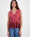 Lucky Brand Womens Sleeveless Ruched Side Tie Top Wide Leg Palazzo Jeans In Dry Rose