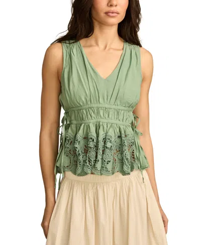 Lucky Brand Women's Sleeveless Ruched Side-tie Top In Granite Green