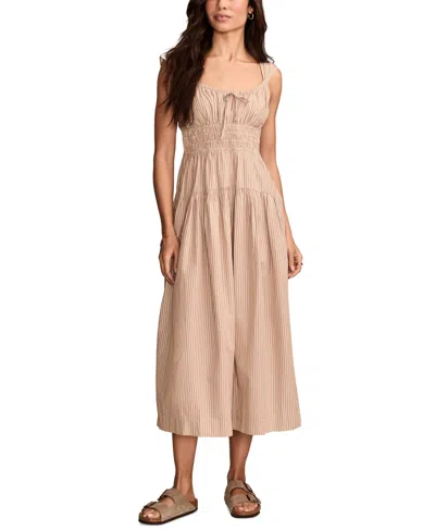 Lucky Brand Women's Sleeveless Smocked Midi Dress In Brown Stripe