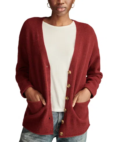 Lucky Brand Women's Slouchy Button Front Cardigan In Maroon Banner