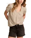 Lucky Brand Stripe Smocked Yoke Cotton Top In Black Stripe