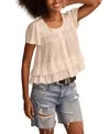 Lucky Brand Women's Smocked Ruffle-hem Top In Whisper White
