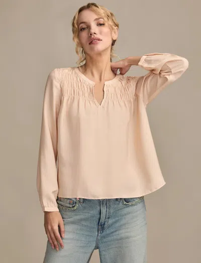 Lucky Brand Women's Smocked Yoke Peasant Top In Pink