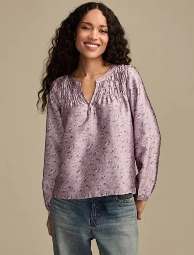 Lucky Brand Women's Smocked Yoke Peasant Top In Purple