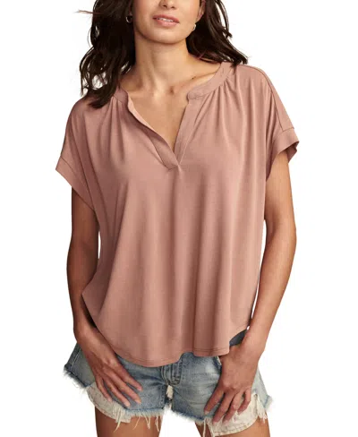 Lucky Brand Women's Solid Sandwash Notch Top In Pink