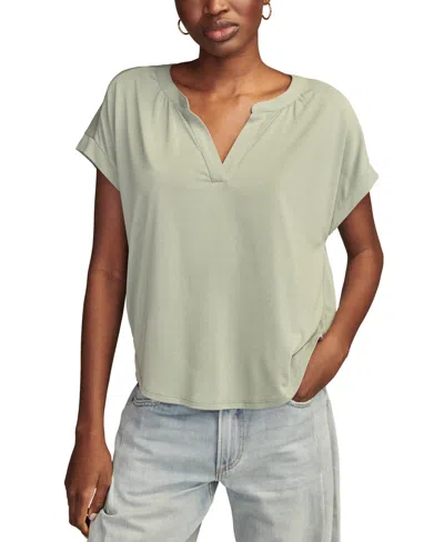 Lucky Brand Women's Solid Sandwash Notch Top In Chinois Green