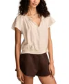 Lucky Brand Embroidered Eyelet Short Sleeve Smocked Hem Top In Tofu