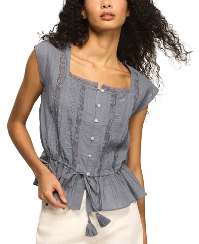 Lucky Brand Women's Square Neck Cotton Top In Gray
