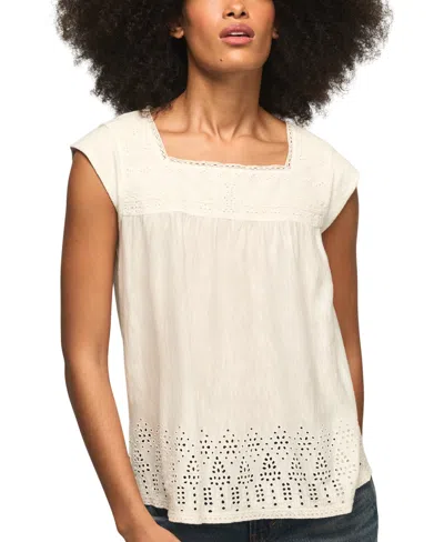 Lucky Brand Women's Square Neck Eyelet Blouse In Whisper White