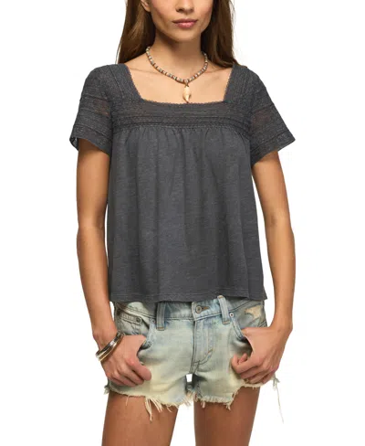 Lucky Brand Lace Trim Swing Top In Gray