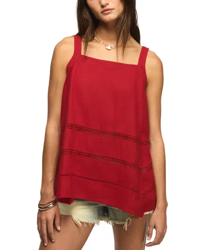 Lucky Brand Women's Square Neck Lace Trim Tank Top In Red