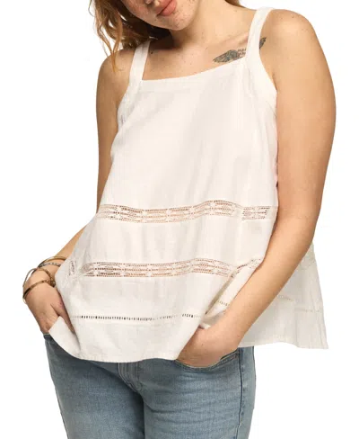 Lucky Brand Women's Square Neck Lace Trim Tank Top In White