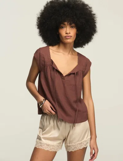 Lucky Brand Women's Square Neck Notch Blouse In Brown