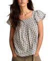 Lucky Brand Print Smocked Square Neck Cotton Peasant Top