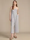 Lucky Brand Women's Striped Strapless Cotton-linen Cropped Jumpsuit In Grey