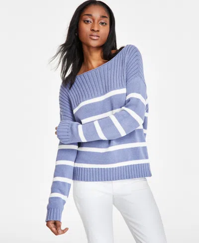 Lucky Brand Women's Striped Boat-neck Sweater In Stonewash Stripe