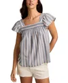 Lucky Brand Stripe Smocked Square Neck Cotton Peasant Top